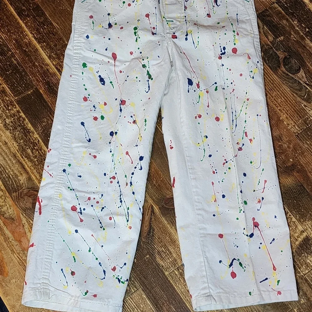 Vintage 80s-90s Liberty White Denim Overalls w Paint Splatters Sz 5 USA RARE!